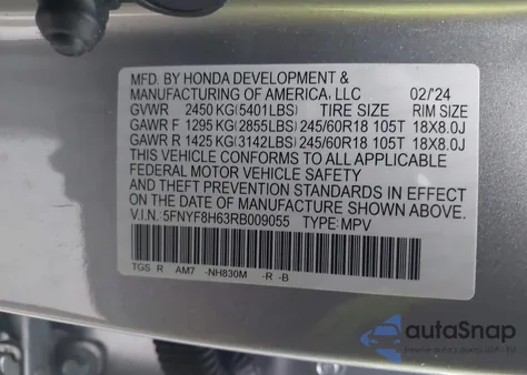 2024 Honda Passport Awd Trailsport from USA, damaged, VIN 5FNYF8H63RB009055
